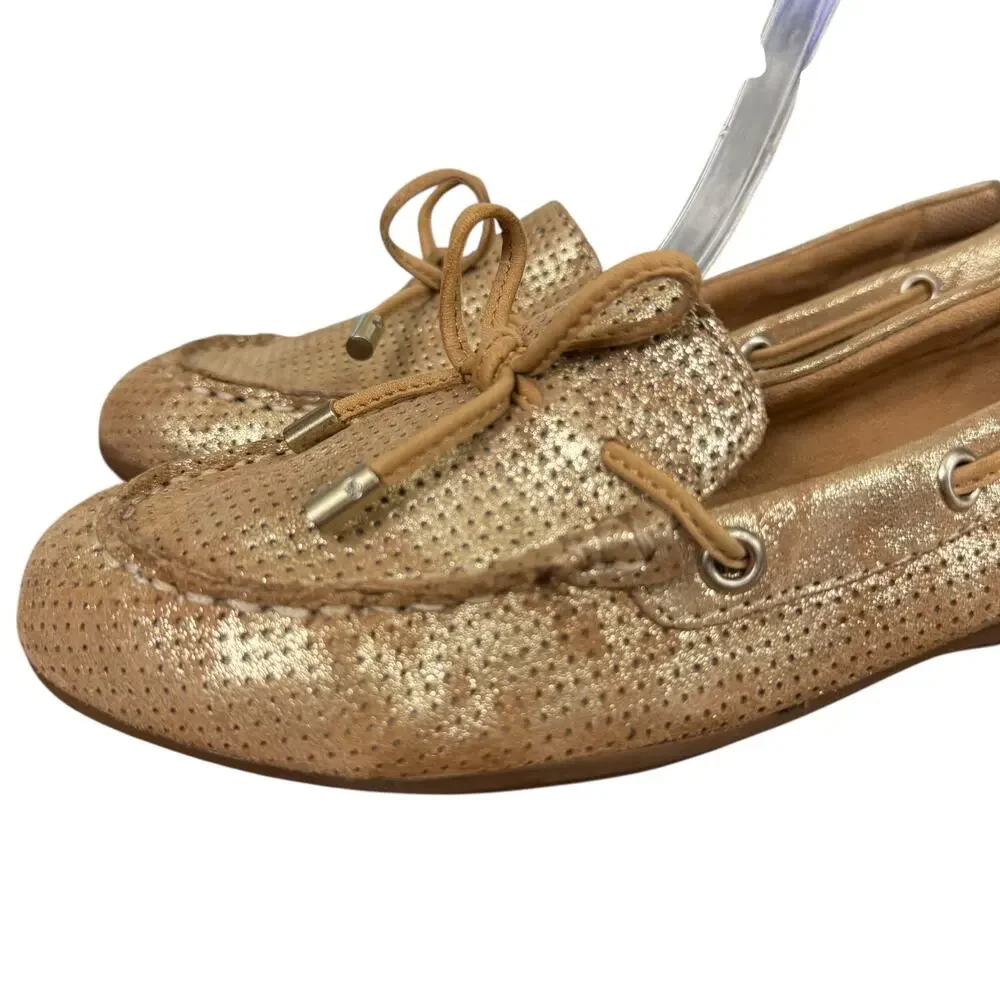 Comfortiva Gold Perforated Leather Slip On Flats Loafers Comfort Shoes sz 7 M